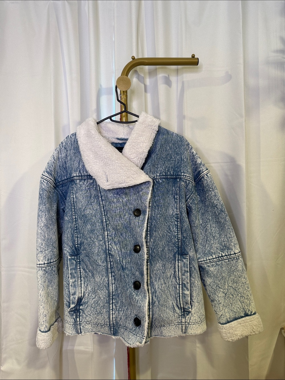 Lucky Brand Light Blue Sherpa-Trim Jean Jacket large